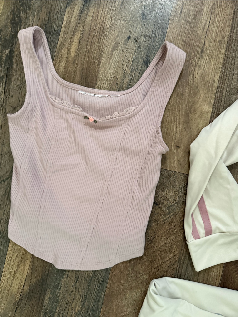 Girls active Cream Drawstring Wide-Leg Sweatpants with Pink Accent Tank & Jacket - Picture 3 of 8